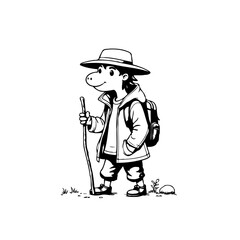 Cartoon Alligator Explorer Enjoying a Solo Hike Through the Wilderness