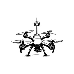 Monochrome illustration showcasing a sophisticated drone design in detailed line art
