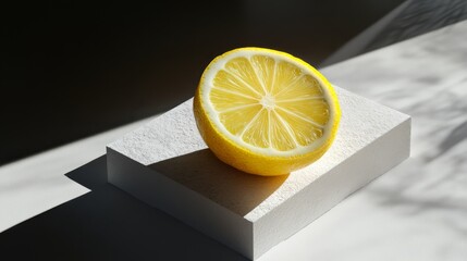 Minimalist Lemon Slice with Dramatic Shadows and Light