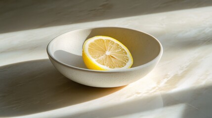 Minimalist Lemon Slice with Dramatic Shadows and Light