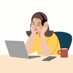 Young business woman working on laptop from the comfort of her home office