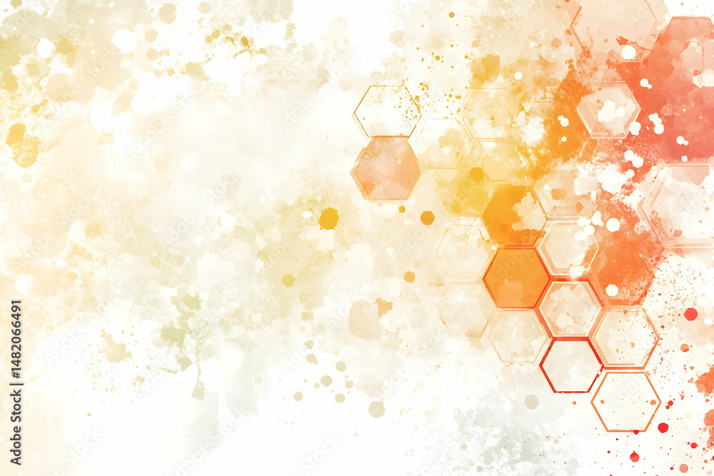 Poster abstract watercolor background with orange and yellow hexagon patterns, perfect for design projects 