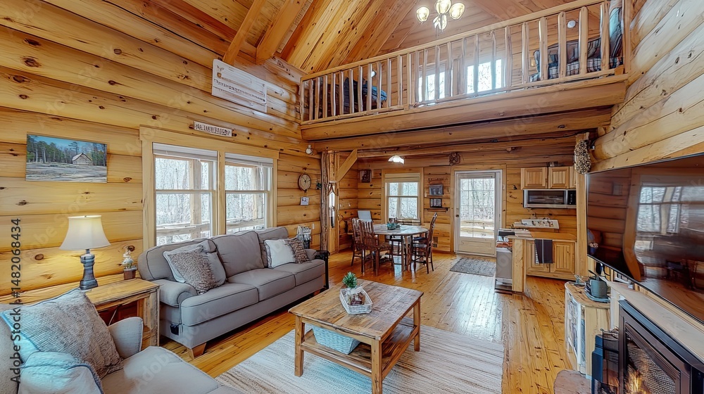 Poster a log cabin with rustic charm.