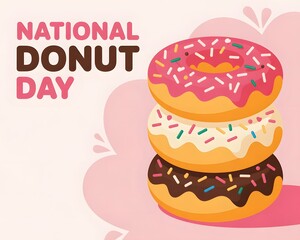 Donuts doughnuts with bright yellow purple sugar sprinkles . Colorful carnival or mardi grass card. Happy National donut day Concept.