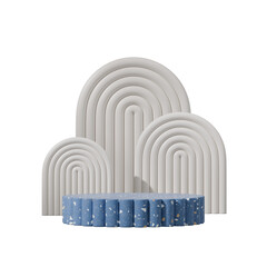 Obraz premium in square white arch, 3d render image transparent background of blue terrazzo textured podium