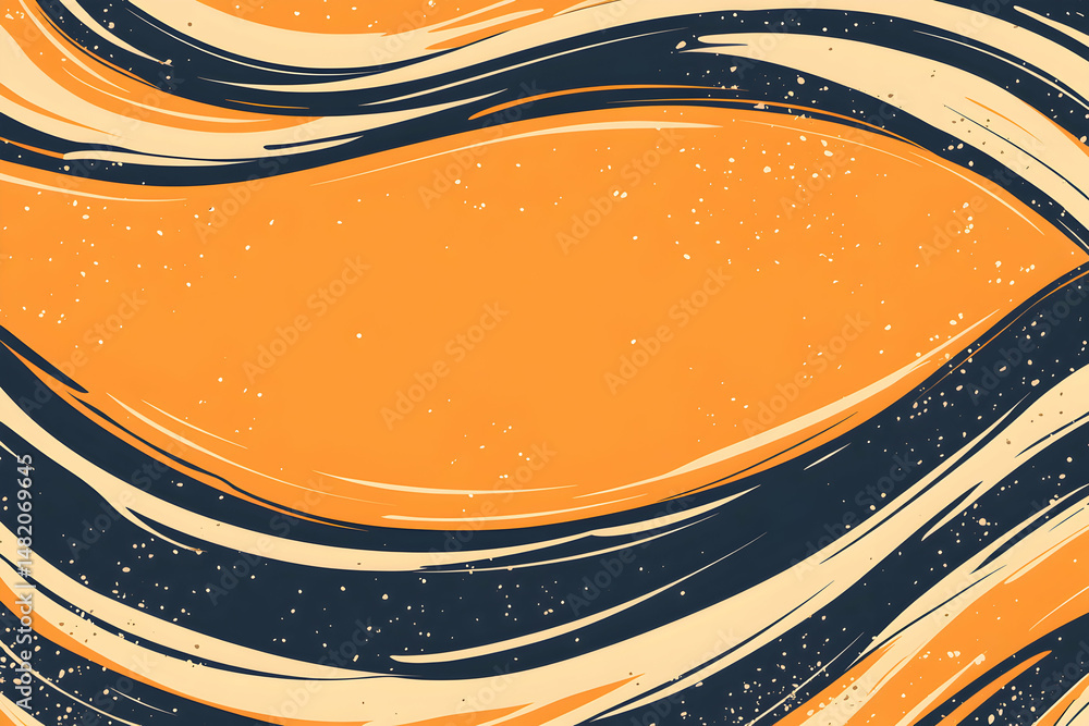 Poster abstract background with swirling orange, beige, and dark blue brushstrokes. perfect for adding text