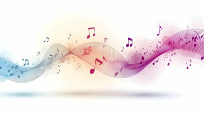 Abstract music background with flowing waves and musical notes. Perfect for album art, presentations, or websites related to music and audio.
