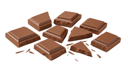 Chocolate Pieces on Transparent Background Sweet Food Still Life
