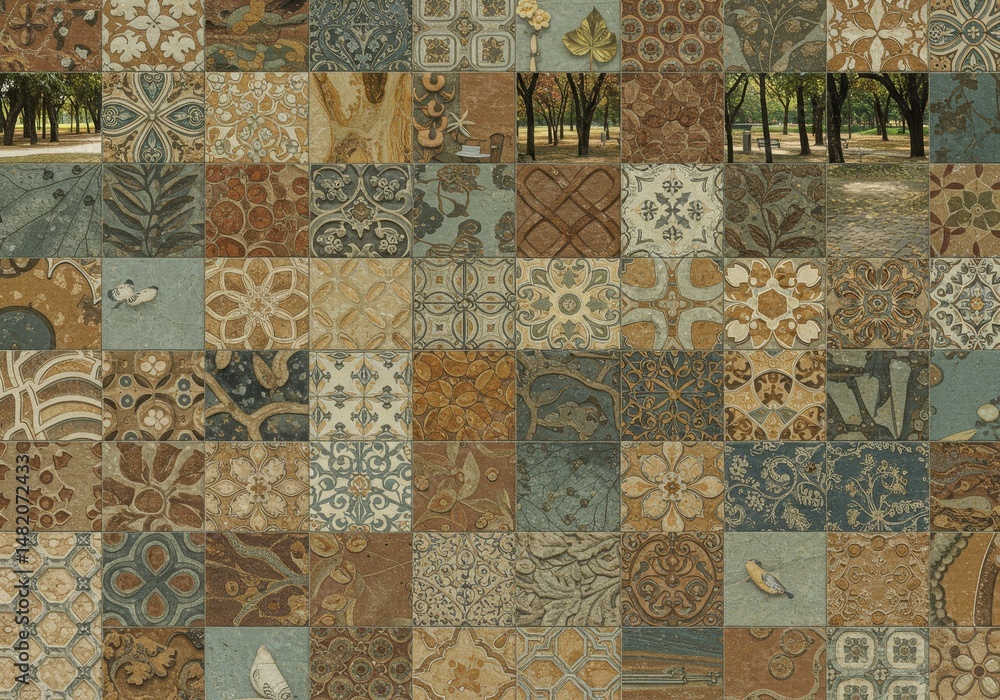 Poster patchwork pattern background design brown beige tan
