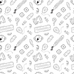school supplies pattern, education seamless pattern, doodle school seamless pattern, hand drawn education pattern background, doodle school background