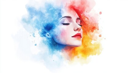 Trust Your Intuition Day Abstract portrait of a caucasian female with vibrant watercolor art