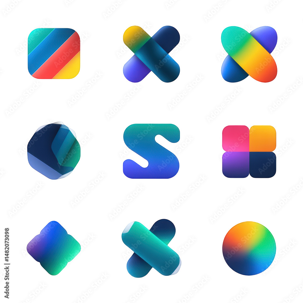 Poster abstract colorful gradient logo design elements set for branding red art on transparent background