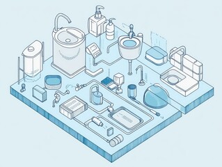 Modern plumbing and bathroom systems diagram.
