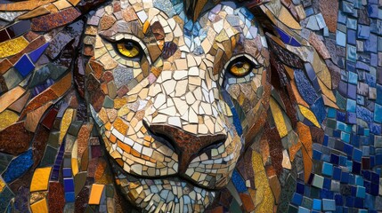 Colorful Mosaic Art of a Lion’s Face in Abstract Style