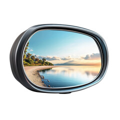 Fototapeta premium Capturing a serene coastal dreamscape a tranquil beach reflected in a on transparent background