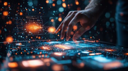 Futuristic Interface with Hand Interaction and Digital Elements