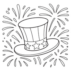 Patriotic Uncle Sam Hat with Stars - 4th of July Coloring Page for Kids and Adults