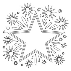 Firework Burst with Star – 4th of July Coloring Page