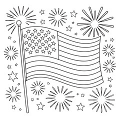 American Flag and Fireworks Coloring Page – Patriotic Holiday