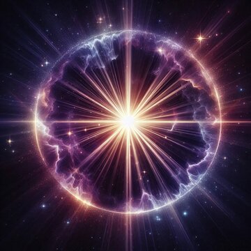 Cosmic Radiance: A vibrant, glowing orb of energy pulses with cosmic light, surrounded by a starry backdrop. The image evokes feelings of wonder, power, and the mysteries of the universe.