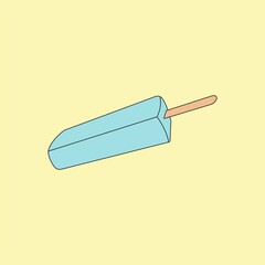Blue popsicle ice cream vector illustration on yellow background. Summer snack