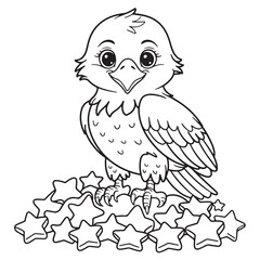 Baby Eagle on Star Garland Coloring Page for Independence Day Celebration