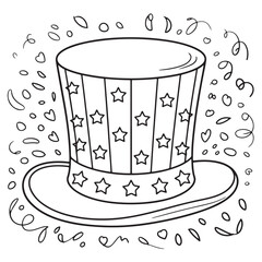 Patriotic Uncle Sam Hat with Stars - 4th of July Coloring Page for Kids and Adults