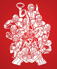 American Football Team Cartoon Sport Mix Action Silhouette Graphic Vector