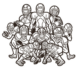 American Football Team Cartoon Sport Mix Action Outline Graphic Vector