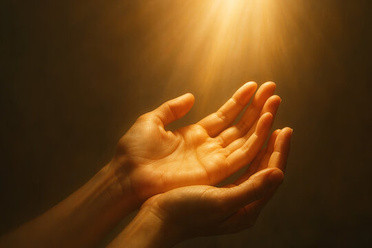Cupped Hands Gently Illuminated by Warm Light from Above - Powered by Adobe