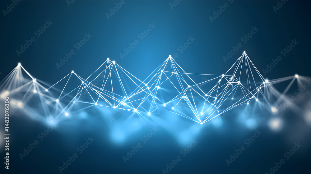 Poster abstract digital network connection, glowing nodes and lines forming a futuristic landscape. ideal f
