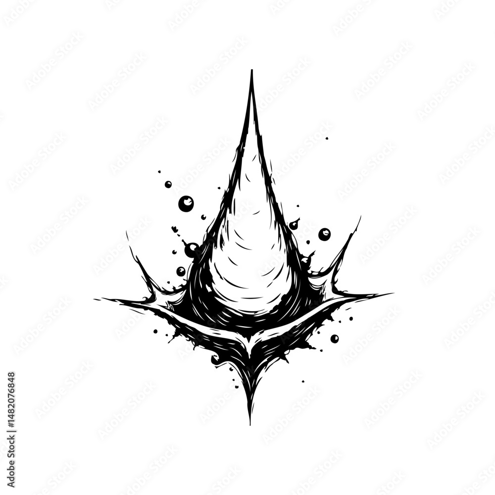 Poster abstract monochrome illustration evoking fluid dynamics and pointed form design