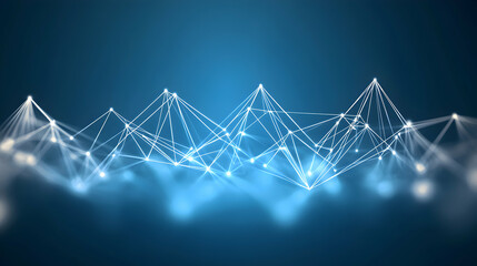 Obraz premium Abstract digital network connection, glowing nodes and lines forming a futuristic landscape. Ideal for tech, data, or AI concepts.