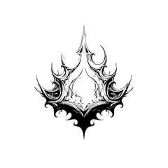 Abstract monochrome symmetric form with intricate spiky and curvilinear details