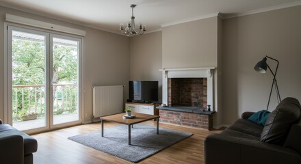 Photo: Modern Living Room Interior With Balcony View