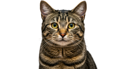 Cat Portrait with Intense Stare Against Transparent Background