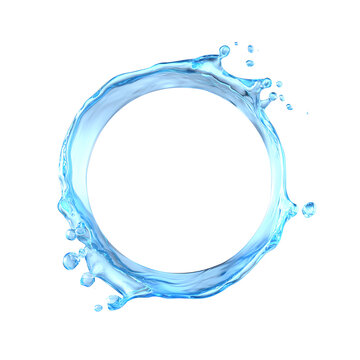 Blue water ring splash isolated on white background