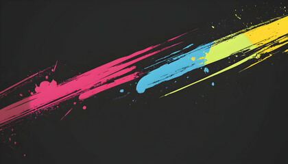 Abstract diagonal paint strokes in vibrant pink, blue, and yellow on a dark background. Ideal for dynamic designs, presentations, or website banners.