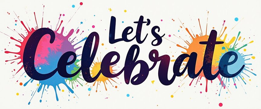 Vector illustration of Let's Celebrate text banner with colorful splash isolated on white background.