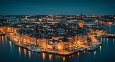 Fototapeta premium Photo: Stockholm Sweden Old Town Cityscape at Night