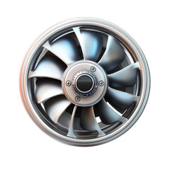 Obraz premium Sleek silver turbine fan metallic gleam eight blades dark background on transparent background