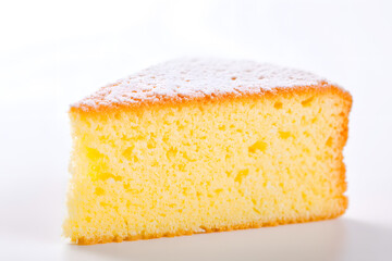 Slice of homemade sponge cake or chiffon cake isolated on white background	