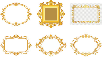 Set of Decorative vintage frames and borders set,Gold photo frame with corner Thailand line floral for picture, Vector design decoration pattern style. border design is pattern Thai art style
