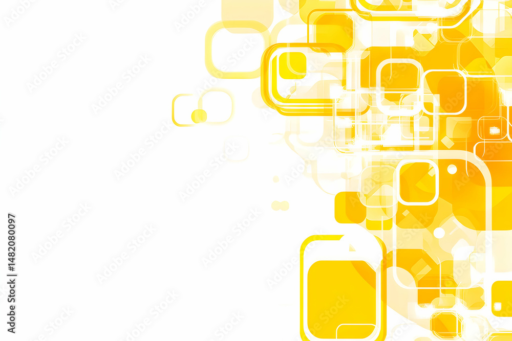Poster abstract background with bright yellow overlapping squares and rectangles on a white background. per