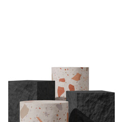 3d rendering transparent background of rough terrazzo podium in square with minimal scene