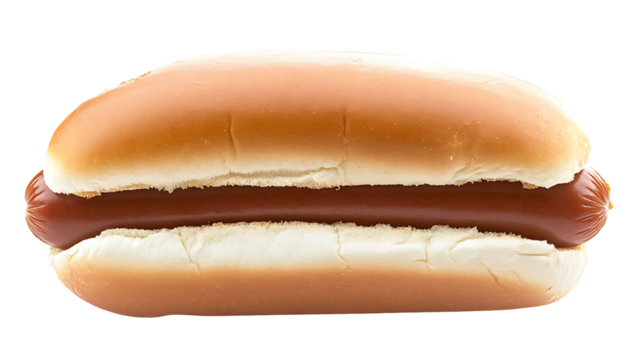 Whole hot dog bun isolated on transparent background