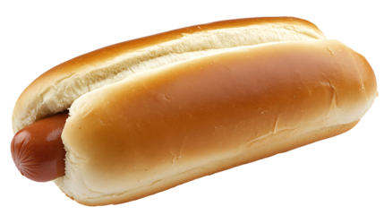 Whole hot dog bun isolated on transparent background