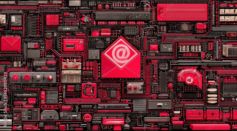 Aufkleber a collage of red and black circuit boards and electronic components forms an envelope with an 