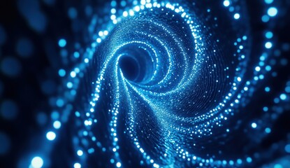 Glowing blue spiral vortex of light particles