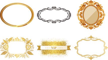 Set of Decorative vintage frames and borders set,Gold photo frame with corner Thailand line floral for picture, Vector design decoration pattern style. border design is pattern Thai art style